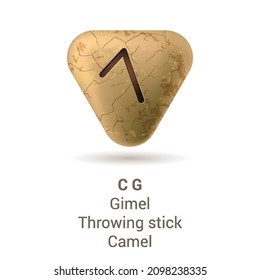 Illustration of Runic Stone with Letter C, G, Gimel, Throwing stick, or Camel from Phoenician Alphabet on White Background