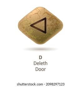 Illustration of Runic Stone with Letter D, Deleth, or Door from Phoenician Alphabet on White Background