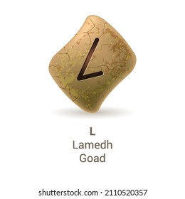 Illustration of Runic Stone with Letter L, Lamedh, or Goad from Phoenician Alphabet on White Background