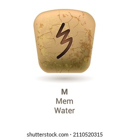 Illustration Of Runic Stone With Letter M, Mem, Or Water From Phoenician Alphabet On White Background