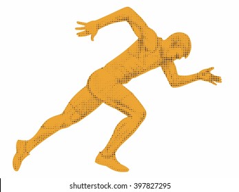 illustration runner , black dots and color drawing, white background