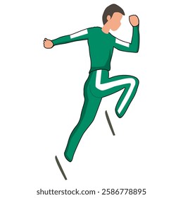 Illustration of a Runner in Green Tracksuit. cartoon