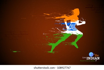 illustration of runner in grungy Indian tricolor