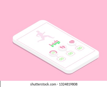 illustration of running application on smartphone vector isometric