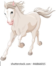 Illustration of running beautiful white horse