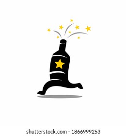 illustration of running bottle, liquor star logo