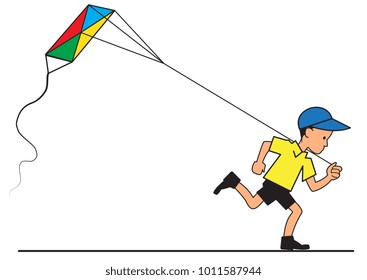 Illustration of a running boy with a flying kite