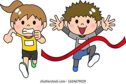 
Illustration of running boy and girl