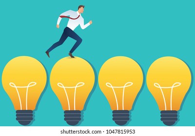 illustration of running businessman on light bulb idea concept