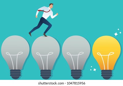 illustration of running businessman on light bulb idea concept