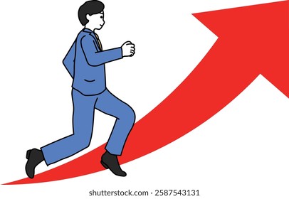 Illustration of a running businessman and an upward arrow