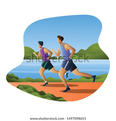 illustration of running by the lake