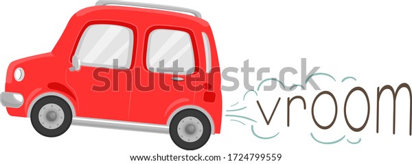 Illustration of a Running Car with Smoke and Vroom\
Sound Coming Out