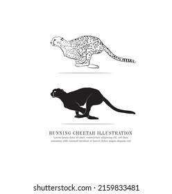 An Illustration Of Running Cheetah, Vector Drawing Of Predators, Hunting Animal Line Drawing And Silhouette