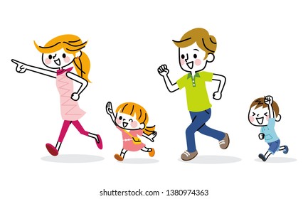 Illustration of a running family.