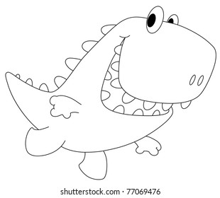 illustration of a running funny dino outlined