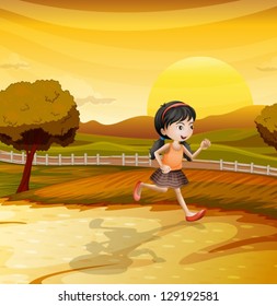 Ilustración de una niña en fuga