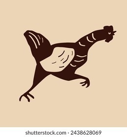  illustration of running hen isolated on neutral background. Vector design for paper, fabric, embroidery  and other surface.