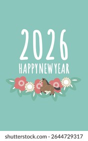Illustration of a running horse New Year's card design 2026 Year of the Horse 