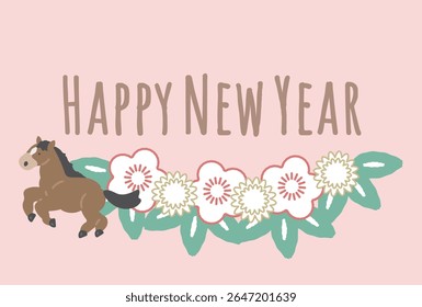 Illustration of a running horse New Year's card design 2026 Year of the Horse