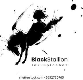 An illustration of running horse, Vector silhouette of black stallion, A vector art for creating wildlife logo