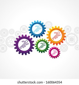 illustration of running man in different cog wheel