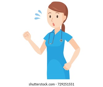 Illustration running nurse in blue scrub