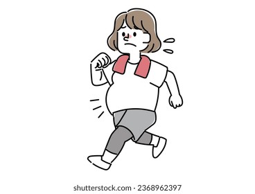  Illustration of a running person with a protruding stomach (female)