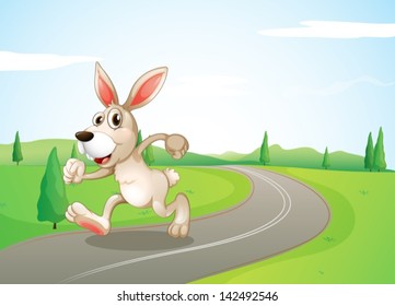 Illustration eines fließenden Kaninchens auf der Straße