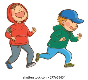 Illustration of running Together. SPORT. Children illustration for School books and more. Separate Objects. VECTOR.