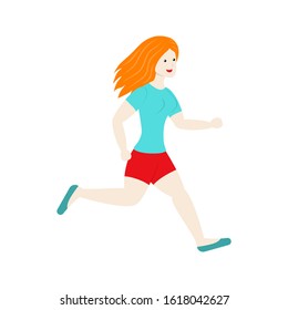 Illustration with running woman. Abstract athletic female for sport design. Woman jogging. Sport, training, run. Isolated vector illustration. Running marathon competition. Activity healthy lifestyle