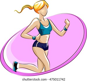 Illustration of a Running Woman Against a Pink Background