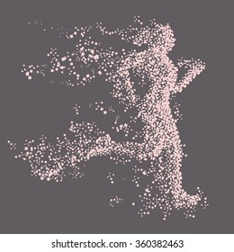 illustration of running woman. particle divergent silhouette