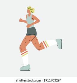 Illustration with running woman. Person doing sport. Cartoon character.