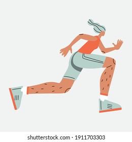 Illustration with running woman. Person doing sport. Cartoon character.