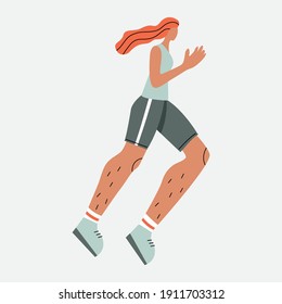 Illustration with running woman. Person doing sport. Cartoon character.