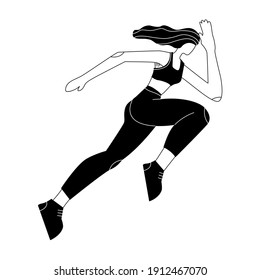 Illustration with running woman. Person doing sport. Cartoon character