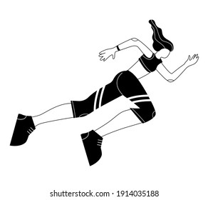 Illustration with running woman. Person doing sport. Cartoon character