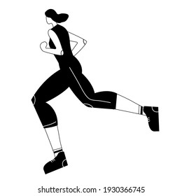 Illustration with running woman. Person doing sport. Cartoon character.