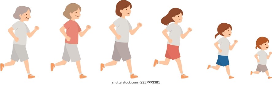 Illustration of  running women by generation