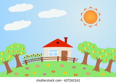 Illustration the rural landscape in summer.