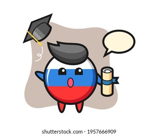 Illustration of russia flag badge cartoon throwing the hat at graduation, cute style design for t shirt, sticker, logo element