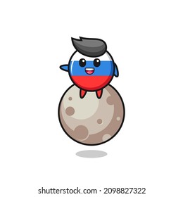 illustration of russia flag badge cartoon sitting on the moon , cute style design for t shirt, sticker, logo element
