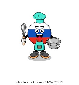 Illustration of russia flag as a bakery chef , character design