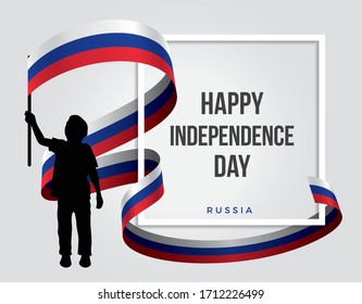 The illustration of an Russian child who is waving the Russia flag on the white background - Happy independience day