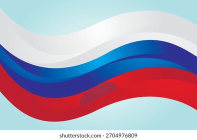 Ilustración de la bandera rusa volando en blanco, azul y rojo.
