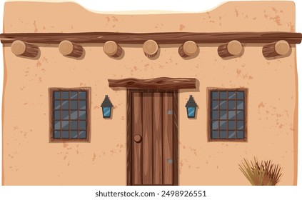 Illustration of a rustic adobe house