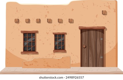 Illustration of a rustic Mexican adobe house