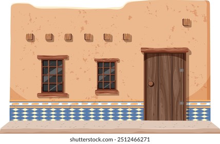 Ilustração de uma casa de adobe mexicana rústica