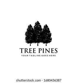 Illustration of Rustic Retro Vintage Evergreen, Pines, Spruce, Cedar trees logo design.